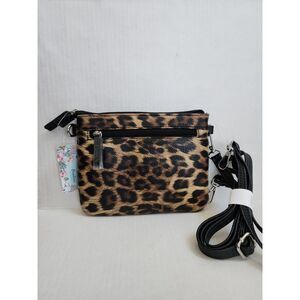 B Brentano Vegan leopard print Mini Multi-Zipper Crossbody Handbag NWT